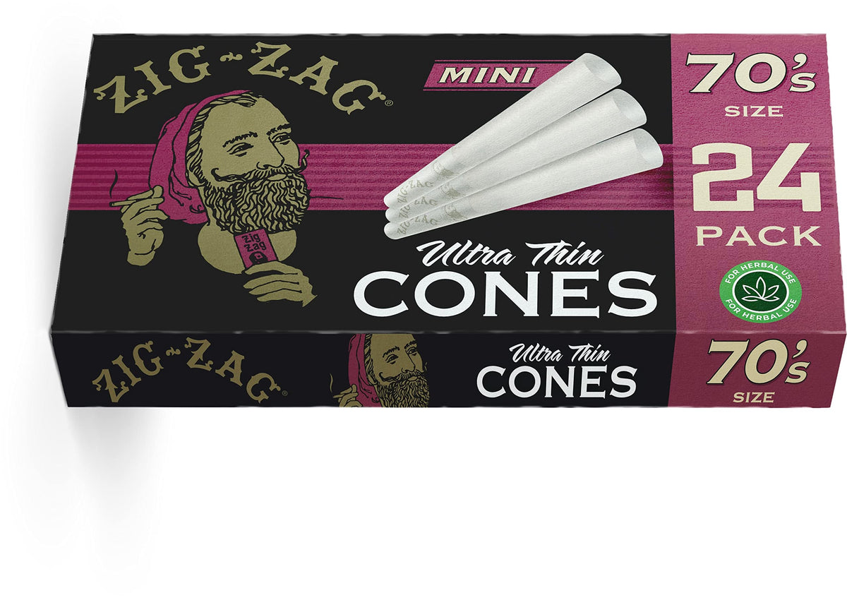 Zig-Zag 70mm Ultra Thin Pre Rolled Cones - 24 Pack Box | Premium Quality | Slow Burn | Easy to Fill | Versatile Rolling Papers | 24 Rolling Papers