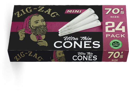 Zig-Zag 70mm Ultra Thin Pre Rolled Cones - 24 Pack Box | Premium Quality | Slow Burn | Easy to Fill | Versatile Rolling Papers | 24 Rolling Papers