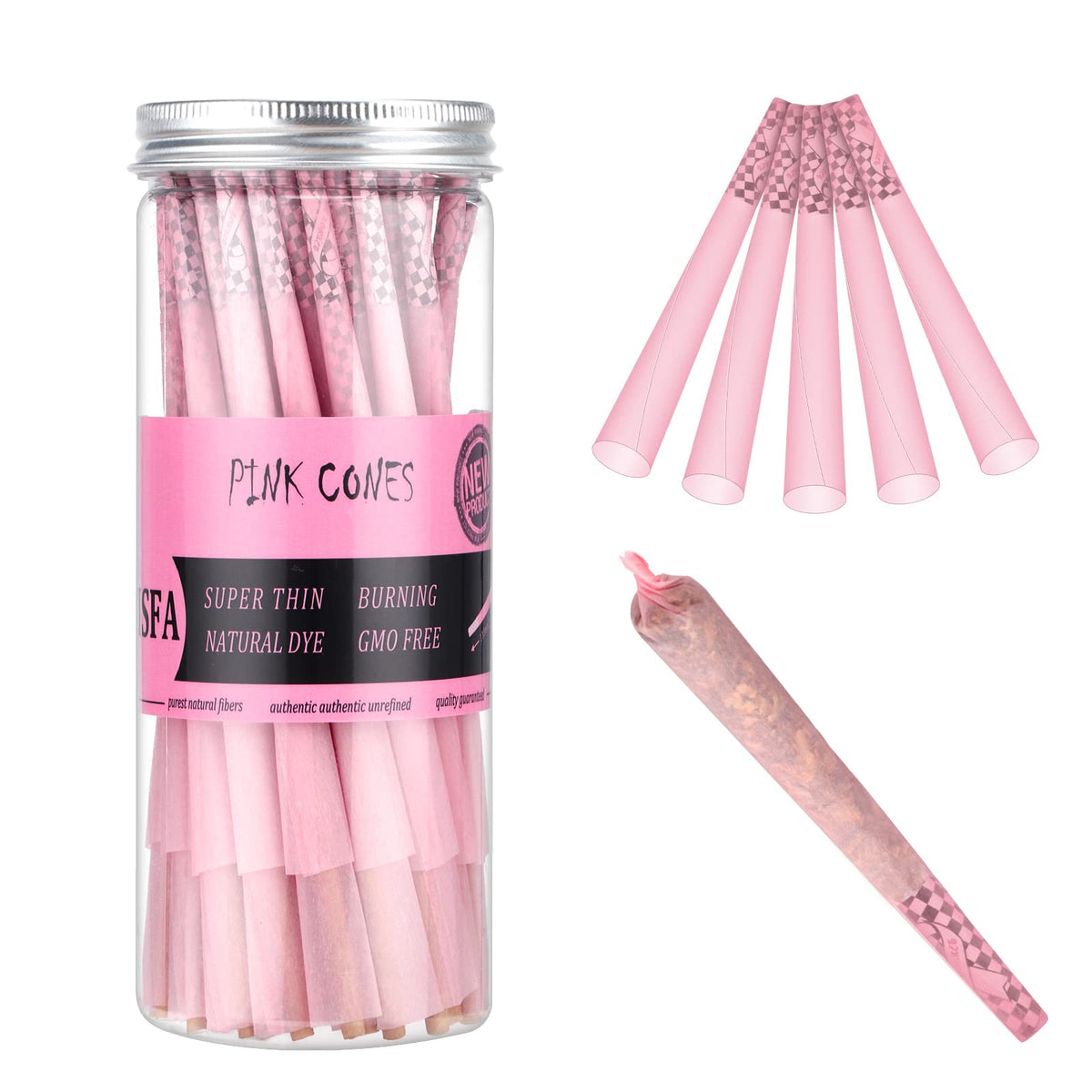 TISFA Pink Pre rolled Cones 60 Pack Rolling Papers King Size Rolling Cones with Tips Packing Sticks (60 PCS)