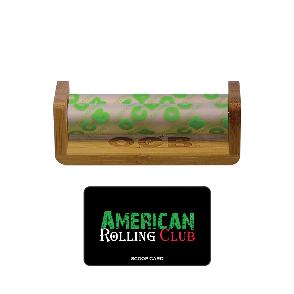 OCB 70mm Single Wide Bamboo Wood Cigarette Rolling Machine Includes American Rolling Club Scoop Card
