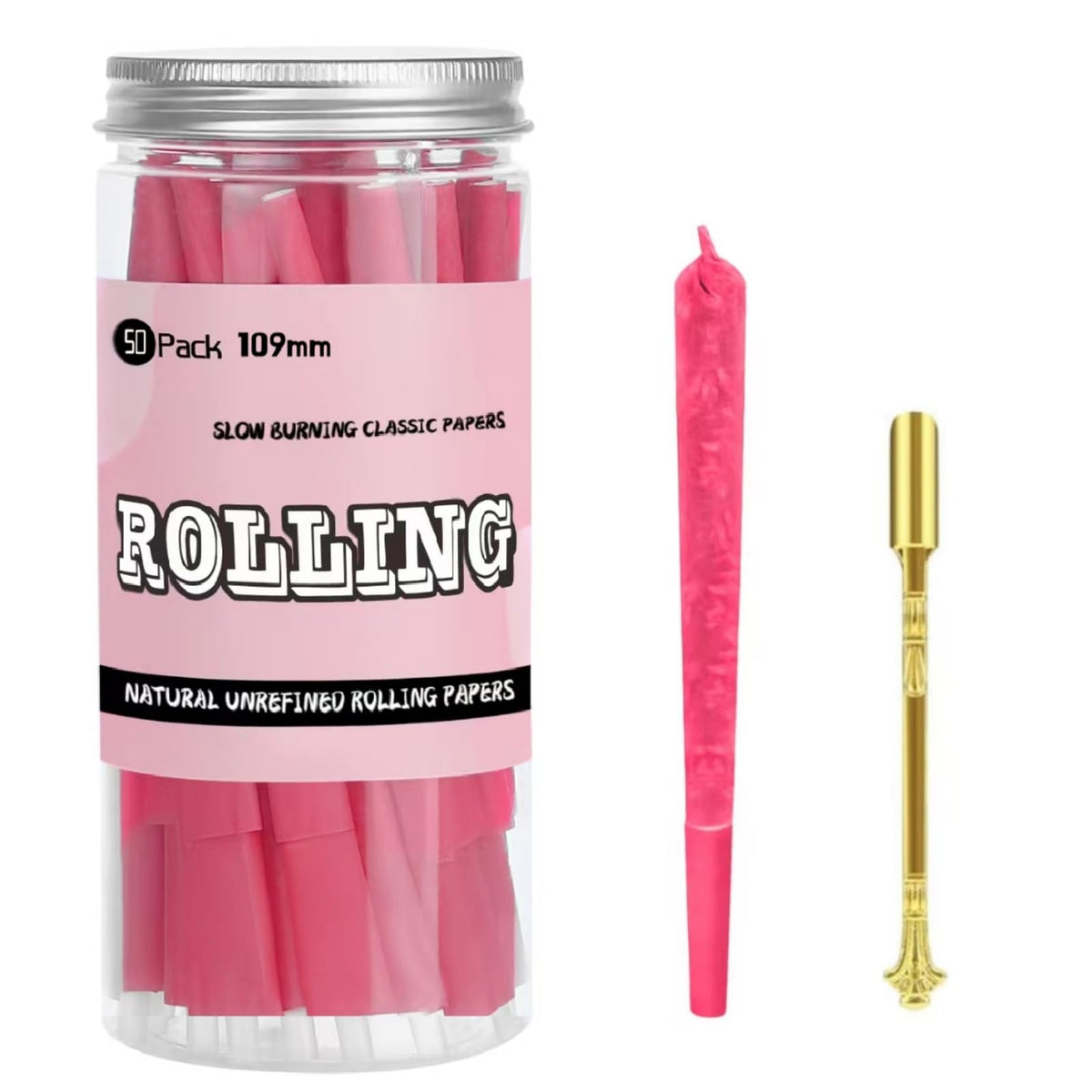ROLLING CONES Papers Pre Rolled Cones | King Size 109mm | 50 Pack | Natural Rolling Papers with Tips & Golden Packing Spoon Kit (King Size 50)