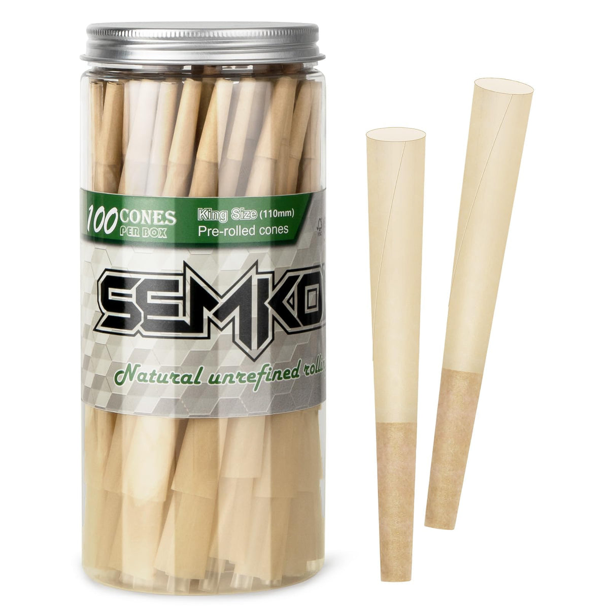 SEMKONT King Size Rolling Papers| 100 Pack | Slow Burn cones Rolling Papers Easy to Fill Natural Pre Rolled Cones with Packing Tube and Tips