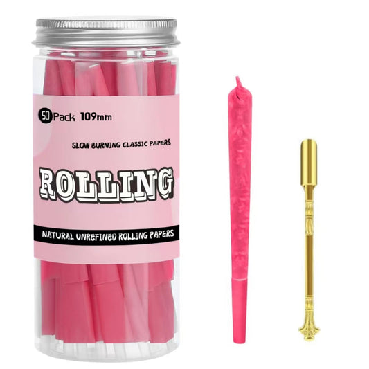 ROLLING CONES Papers Pre Rolled Cones | King Size 109mm | 50 Pack | Natural Rolling Papers with Tips & Golden Packing Spoon Kit (King Size 50)