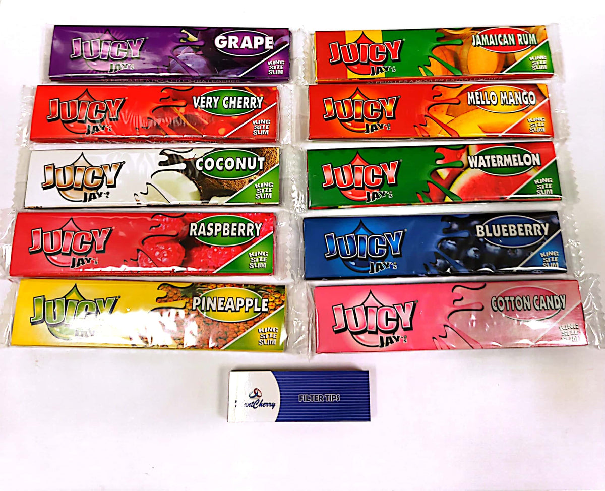Juicy Jays FLAVORED ROLLING PAPER KING SIZE SLIM - 10 BOOKLETS IN 10 FLAVORS
