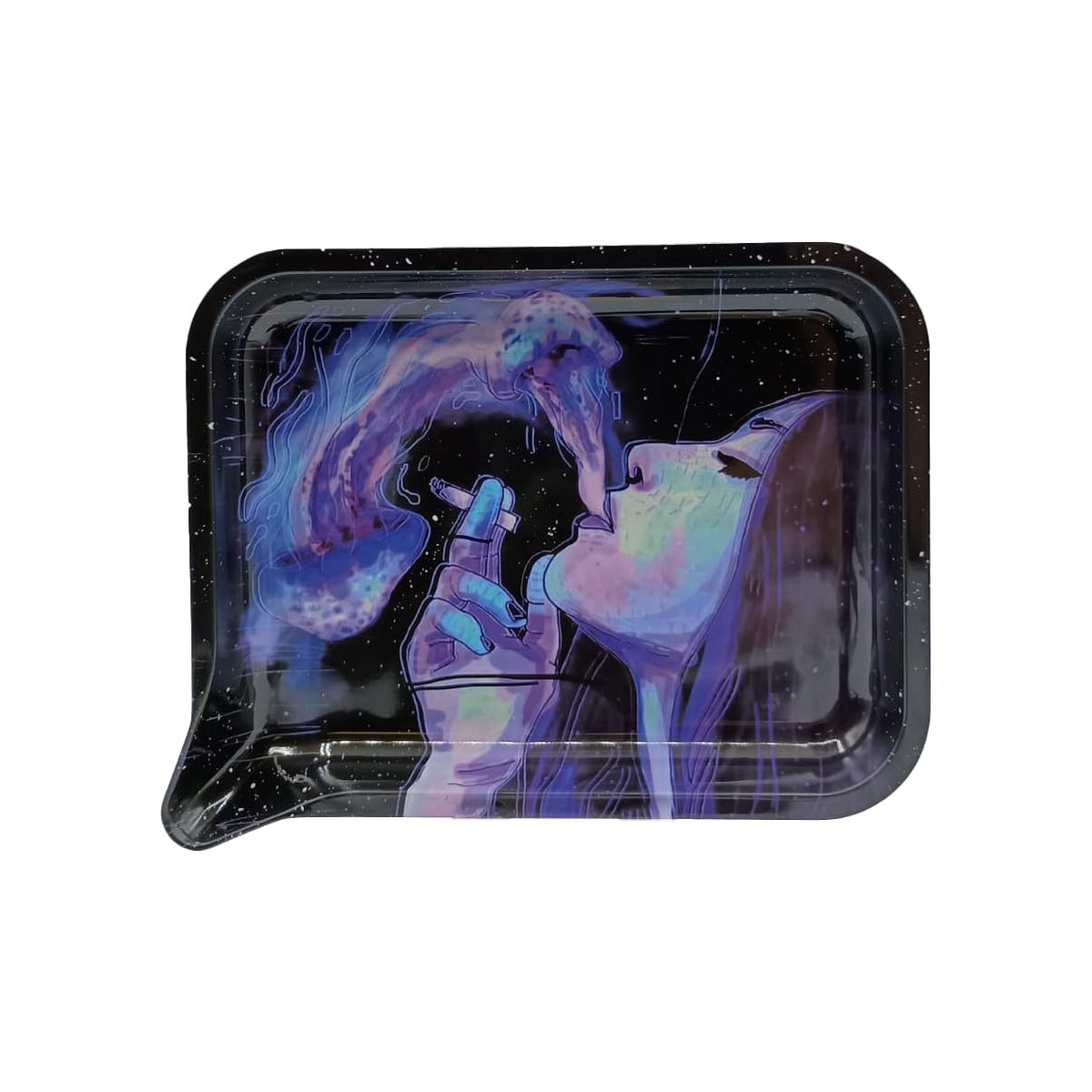 Metal Rolling Tray and 3D Magnetic 3D Design Small Size 3D Lid with Funnel Rolling Tray Unique Designs (Psychedelic Girl)